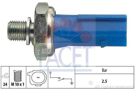 Датчик тиску оливи (2.5 bar) Golf/Passat/Tiguan/Octavia 1.4/1.8/2.0TSI 08- FACET 7.0192