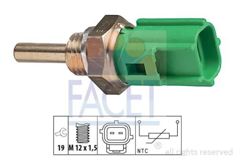 Датчик температури (2 конт./зелений) Mazda 3/6 04-/Toyota Avensis 97-08/Camry 91-01 FACET 7.3177
