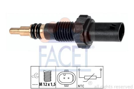 Датчик температури BMW 3(E90/F30/G20)/5(E60/F10/G30)/X3 (F25/G01) 2.0/3.0d 05- (2 конт./чорний) FACET 7.3348