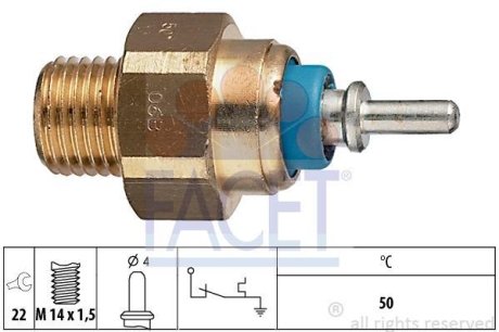 Фото датчик температуры охлаждаемой жидкости Mercedes Benz W124/201/T1/T2 M102/OM602/603 77-> FACET 7.4070 Датчик температуры охлаждаемой жидкости Mercedes Benz W124/201/T1/T2 M102/OM602/603 77-> FACET 7.4070