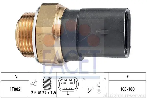 Датчик вмикання вентилятора ASTRA/VECTRA A,B/OMEGA A,B 1.0-3.0 86-03 (105°C-100°C) FACET 7.5241 (фото 1)