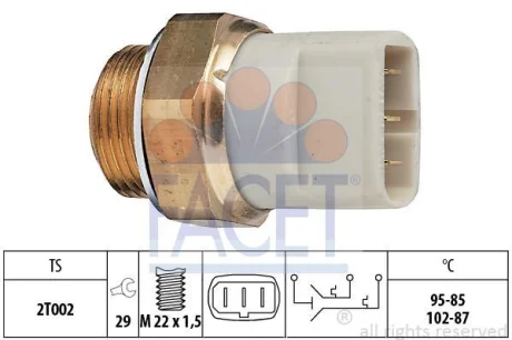 Датчик вмикання вентилятора AUDI A4/A6/VW Golf III 1.0-4.2 71-02 (95°-85°/102°-92°C) FACET 7.5605
