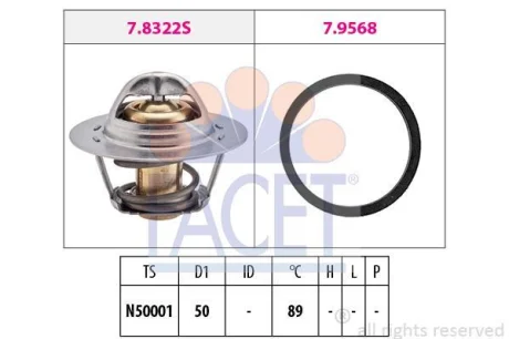 Термостат Duster/Logan/Clio/Kangoo/Megane I, II, III 1,4/1.6/2.0i 98- (88 C) FACET 7.8322