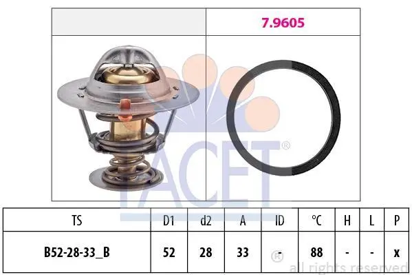 Термостат Jumper/Boxer 2.2HDi 06-/Mondeo III 2.0-2.2 TDCi/Transit 2.2 TDCi 06- (52x27.7x32; 88C) FACET 7.8412 (фото 1)