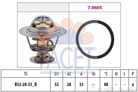 Термостат Jumper/Boxer 2.2HDi 06-/Mondeo III 2.0-2.2 TDCi/Transit 2.2 TDCi 06- (52x27.7x32; 88C) FACET 7.8412