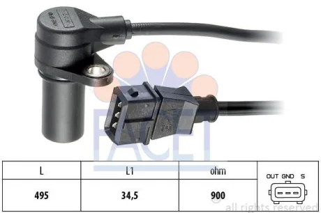 Датчик колінвала Opel Astra G/Omega B/Vectra B/C 2.0D/2.2D 96- FACET 9.0160