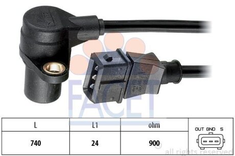 Датчик положення колінвала Audi A6/A8 / VW Passat 2.3-2.8 i 95-> FACET 9.0214