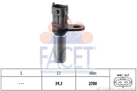 Датчик колінвала Opel ASTRA F/G, COMBO, CORSA B/C, VECTRA B/C 1.4/1.6 94- FACET 9.0288