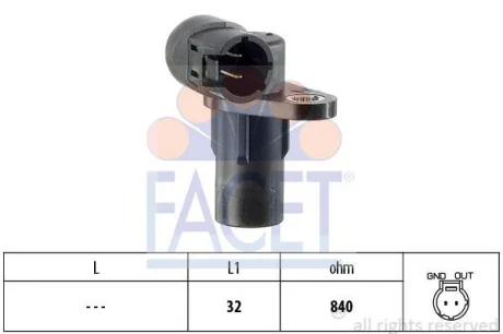 Датчик обертів колінвала Trafic/Vivaro 1.9dCi (F9Q/круглий разъем) FACET 9.0291