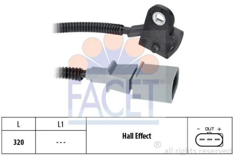 Датчик положення розподільного валу A3/LEON/Octavia/T5 1.4-2.5TDI 01- (L=320) FACET 9.0535
