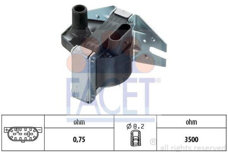 Фото котушка запалювання Fiat/Alfa/Lancia FACET 96008 Котушка запалювання Fiat/Alfa/Lancia FACET 96008