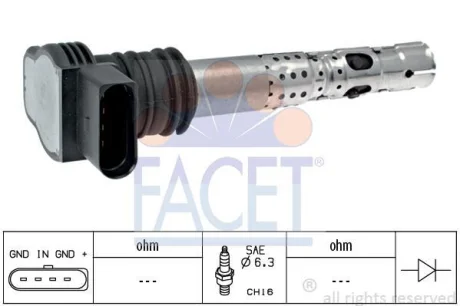 Котушка запалення SEAT IBIZA/SKODA OCTAVIA/AUDI A3, A4/VW GOLF IV 1.8-2.7i 95- FACET 9.6329