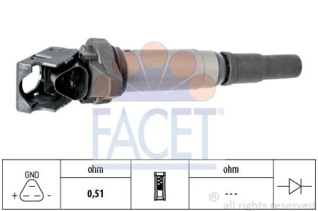Котушка запалення BMW 5(E39/E60/F10)/ Citroen C4 08-/Peugeot 207/308 FACET 9.6375