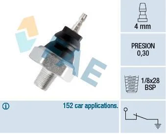 Датчик тиску масла (0,3Бар, 1 pin, чорн) HONDA ACCORD IV, ACCORD V, ACCORD VI, CIVIC IV, CIVIC V, CIVIC VI, CIVIC VII, CONCERTO, CR-V I, CR-V II, CRX III, HR-V, LEGEND II, LEGEND III 1.3-3.5 01.83- FAE 12230