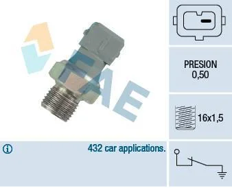 Датчик тиску масла (0,5Бар, 1 pin, сірий) CITROEN AX, BERLINGO, EVASION, JUMPER I, JUMPY I, SAXO, XANTIA, XM, XSARA, XSARA PICASSO, ZX FIAT DUCATO, SCUDO, ULYSSE 1.0-3.0 01.87-12.12 FAE 12460