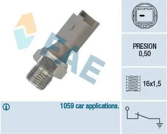 Датчик тиску масла (0,5Бар, 1 pin, сірий) VOLVO C30, C70 II, S40 II, S60 II, S80 II, V50, V60 I, V70 III, XC70 II CITROEN BERLINGO, BERLINGO MULTISPACE, C-CROSSER 1.0-3.0 06.89- FAE 12640 (фото 1)