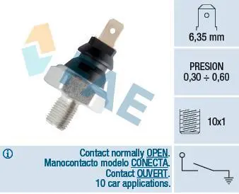 Датчик тиску масла (0,3-0,6Бар, 1 pin, зелен.) SEAT AROSA VW GOLF IV, LUPO I, POLO 1.0/1.4 05.97-06.06 FAE 12970 (фото 1)
