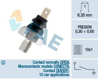 Датчик тиску масла (0,3-0,6Бар, 1 pin, зелен.) SEAT AROSA VW GOLF IV, LUPO I, POLO 1.0/1.4 05.97-06.06 FAE 12970
