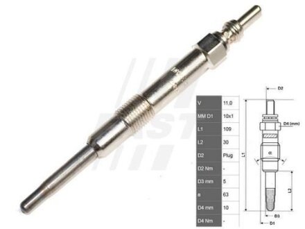 Свічка розжарення 1.9D Multijet Doblo/Punto 06-/Croma 05- FAST FT82733