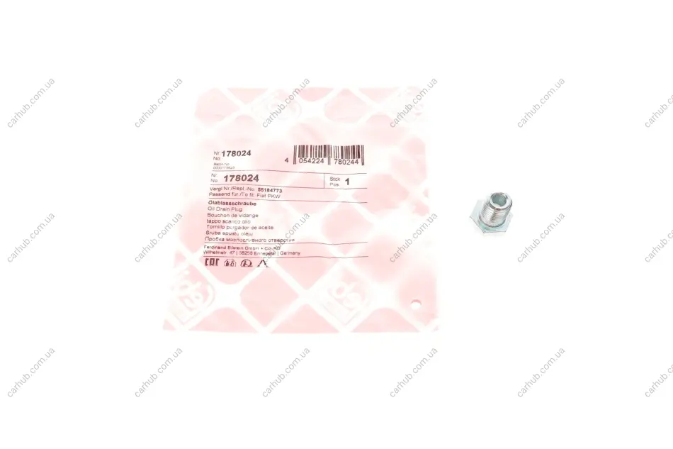Болт зливу оливи Fiat Doblo 1.4 10- (M12x1.25) FEBI BILSTEIN 178024 (фото 1)