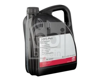 Гальмівна рідина DOT4 (5L) [сухість: 265°C, вологість: 180°C, в\'язкість: 1500мм²/с] SAE J1703, ISO/DIN 4925 CHRYSLER DBL 7760 FIAT FMVSS 116 DOT3 FMVSS 116 DOT4 FORD SAM 6C9103 A GM GME L5104 JA FEBI BILSTEIN 23932