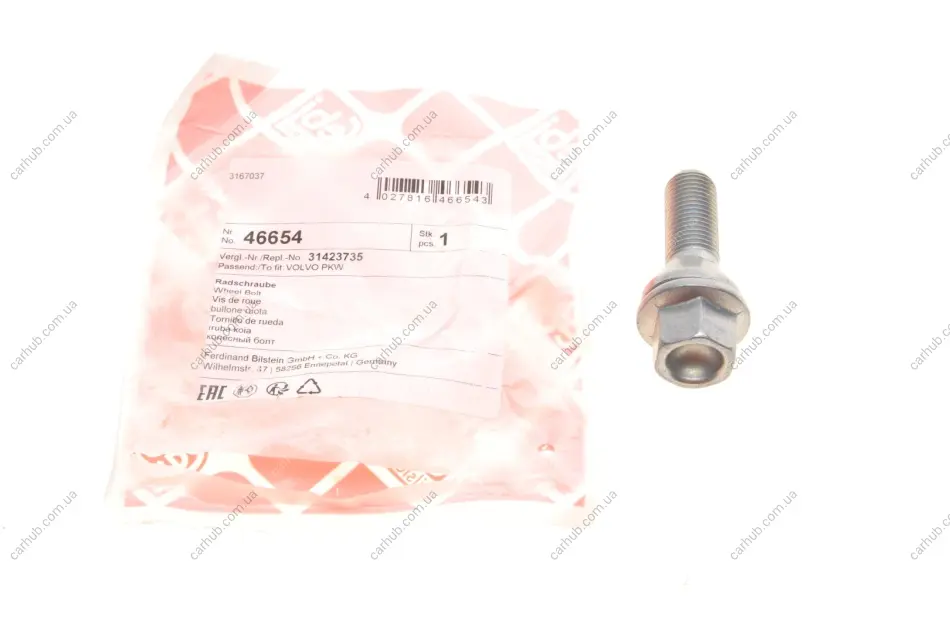 Болт колеса Volvo S60/S80/S90/V60/V70/V90 (M14x1.25) (L=60mm) FEBI BILSTEIN 46654 (фото 1)