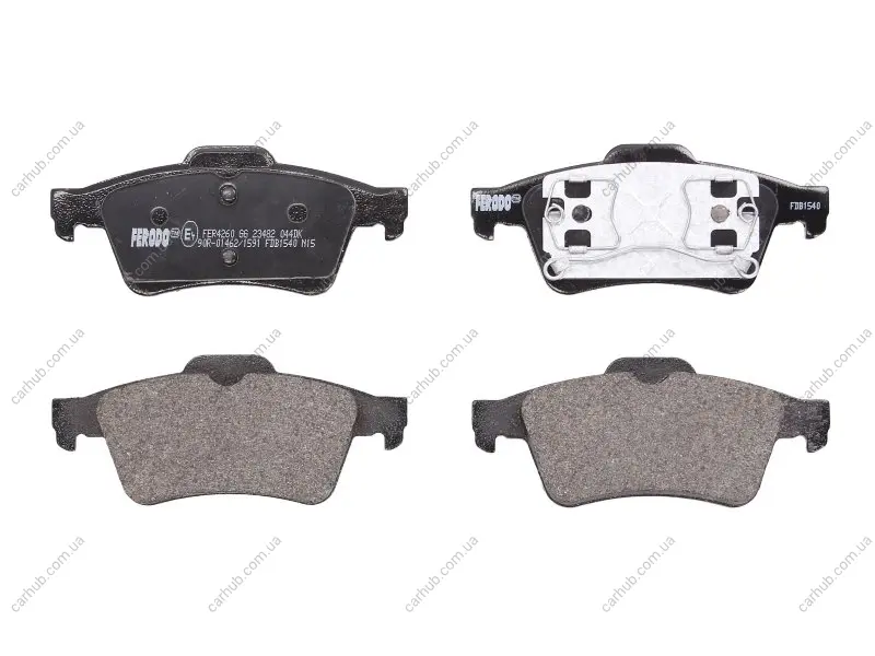 Комплект гальмівних колодок задн (із замком), CHEVROLET VECTRA FORD FOCUS II, TOURNEO CONNECT, TRANSIT CONNECT JAGUAR XJ, XK II NISSAN PRIMERA OPEL ASTRA H, SIGNUM 1.4-5.0 03.01- FERODO FDB1540 (фото 1)