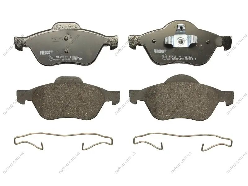 Комплект гальмівних колодок передн (із замком), RENAULT CLIO III, LAGUNA, MEGANE II, SCENIC II 1.4-2.0D 09.02- FERODO FDB1866 (фото 1)
