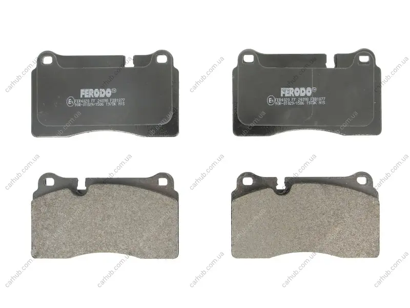 Комплект гальмівних колодок передн, AUDI A3, TT CHEVROLET CORVETTE CUPRA ATECA, FORMENTOR, LEON, LEON SPORTSTOURER SEAT LEON, LEON SC, LEON SPORTSTOURER, LEON ST VW TOUAREG 1.4H-6.2 10.02- FERODO FDB1877 (фото 1)