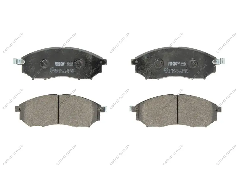 Комплект гальмівних колодок передн, INFINITI EX, FX, G, M, M35, M37, M45, Q45 III, Q60, Q70, QX50 I, QX70 NISSAN MAXIMA VI, MURANO I, MURANO II, NAVARA, NAVARA NP300 1.6D-5.6 05.98- FERODO FDB1881 (фото 1)