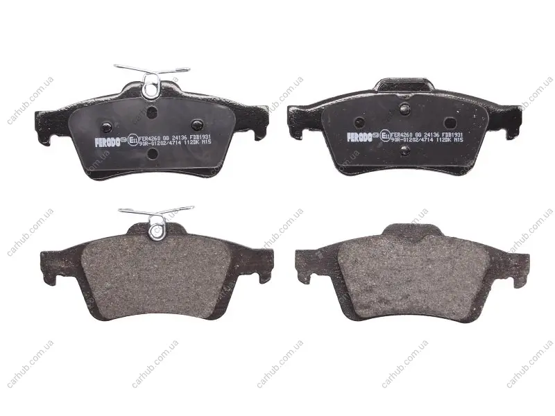 Комплект гальмівних колодок задн (з пружиинами), VOLVO C30, C70 II, S40 II, V40, V50 CADILLAC BLS FORD C-MAX, C-MAX II, FOCUS C-MAX, FOCUS II, FOCUS III, FOCUS IV 1.0-Electric 08.01- FERODO FDB1931 (фото 1)