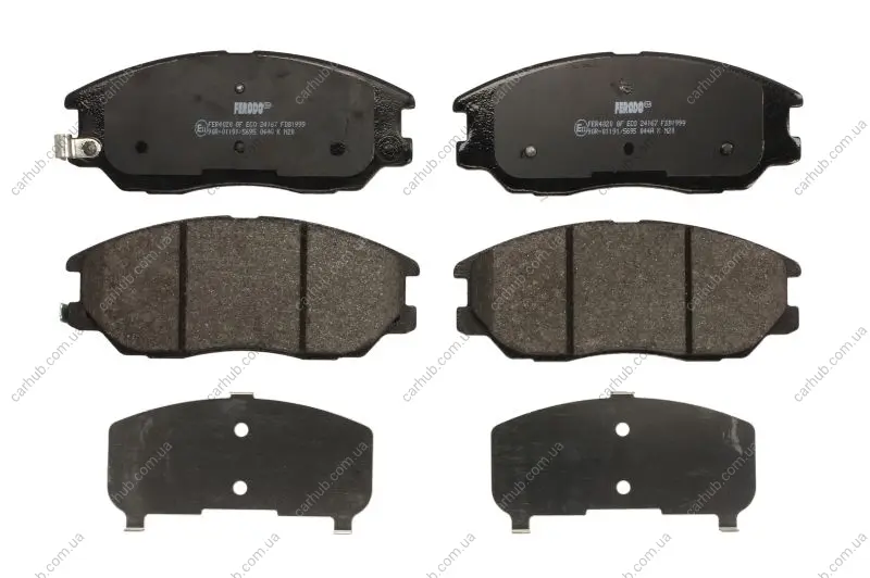 Комплект гальмівних колодок передн, HYUNDAI EQUUS / CENTENNIAL, TERRACAN KIA OPIRUS SSANGYONG REXTON / REXTON II, RODIUS I, RODIUS II, STAVIC SUZUKI IGNIS II 1.5-4.5 10.99- FERODO FDB1999 (фото 1)