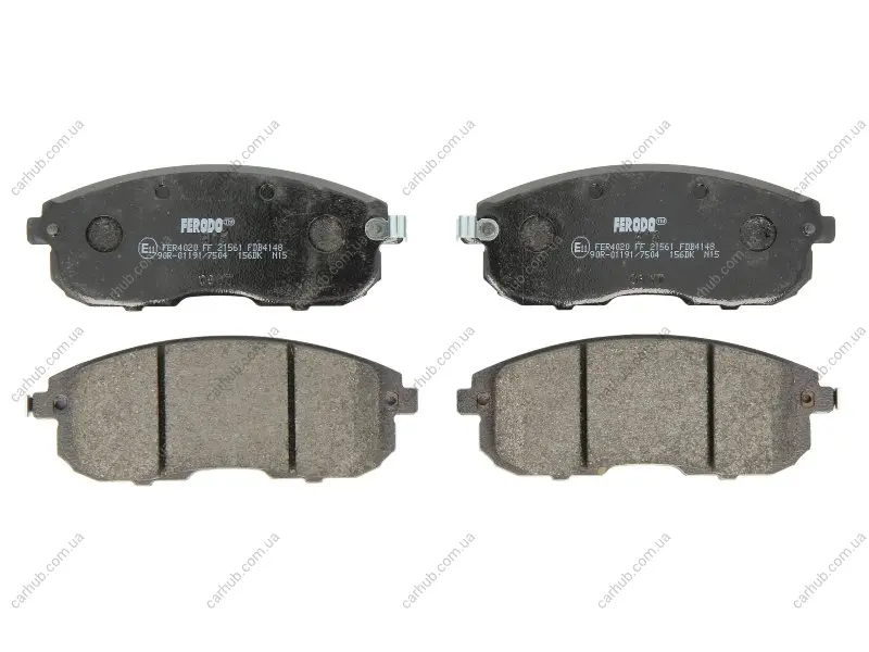 Комплект гальмівних колодок передн, HONDA CIVIC VIII NISSAN 200SX, ALTIMA, CUBE, JUKE, MAXIMA / MAXIMA QX V, MAXIMA VI, PRIMERA, PULSAR, QUEST, SENTRA VII, TEANA I, TEANA II 1.2-3.5 09.88- FERODO FDB4148 (фото 1)