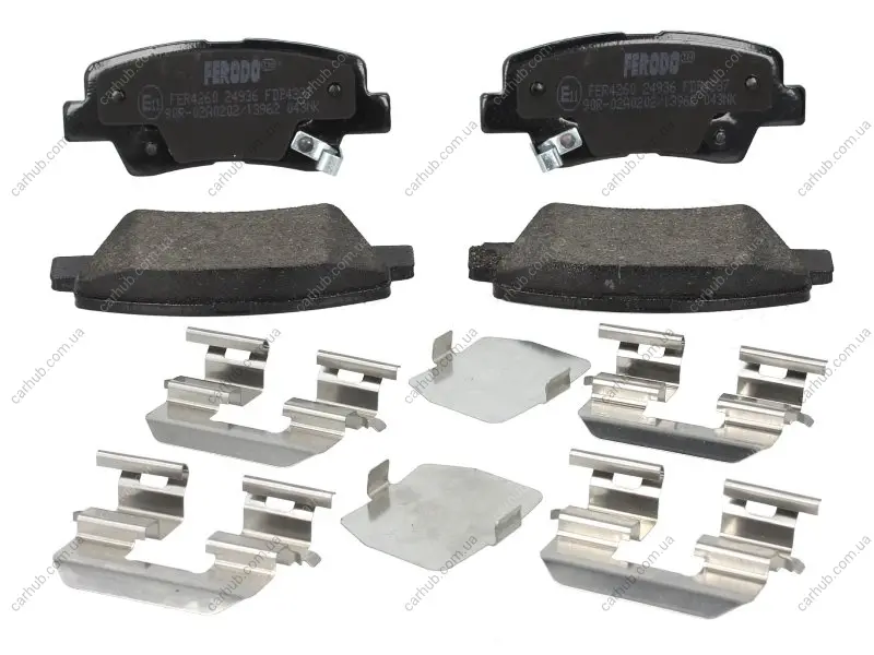 Комплект гальмівних колодок задн (без комплектуючих), HYUNDAI ACCENT IV, ELANTRA IV, ELANTRA V, GETZ, GRANDEUR, I10 II, I10 III, I30, SOLARIS, SONATA V, TUCSON KIA CEED, OPIRUS 1.0-3.8 06.04- FERODO FDB4387 (фото 1)