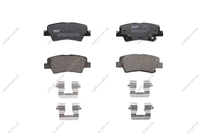 Комплект гальмівних колодок задн (з комплектуючими), HYUNDAI ACCENT IV, ELANTRA VI, I10 II, I10 III, I20 ACTIVE, I20 II, I30, I40 I, I40 I CW, IONIQ, KONA, NEXO, SOLARIS 1.0-Electric 06.10- FERODO FDB4833 (фото 1)