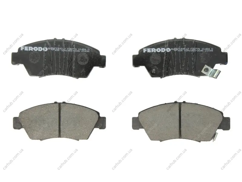 Комплект гальмівних колодок передн, HONDA CIVIC V, CIVIC VI, CIVIC VII, CIVIC VIII, CRX III, JAZZ II 1.3-1.7 10.91-12.12 FERODO FDB776 (фото 1)