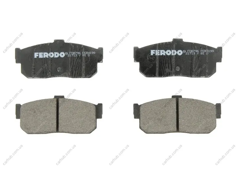 Комплект гальмівних колодок задн, INFINITI G20, I30 NISSAN 100NX, ALMERA I, ALMERA II, ALTIMA, CEFIRO III, MAXIMA / MAXIMA QX IV, MAXIMA / MAXIMA QX V, PRIMERA, SENTRA V 1.4-3.5 01.86- FERODO FDB796 (фото 1)