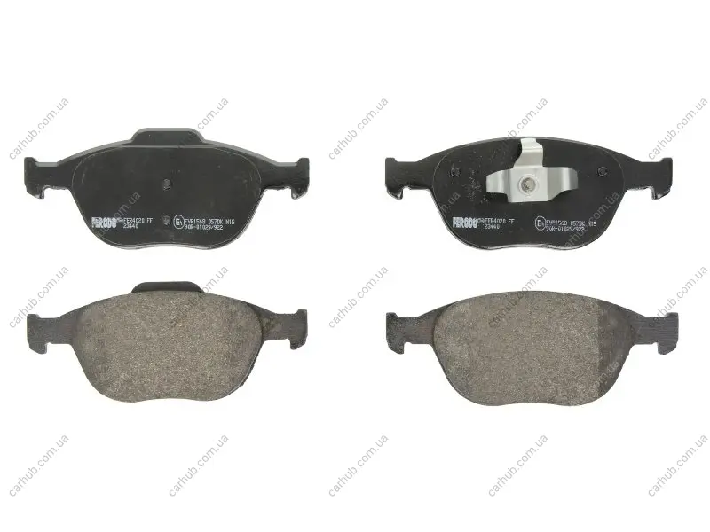 Комплект гальмівних колодок передн (із замком), FORD FIESTA, FIESTA V, FOCUS I, FUSION, TOURNEO CONNECT, TRANSIT CONNECT 1.3-2.0 05.98-12.13 FERODO FVR1568 (фото 1)