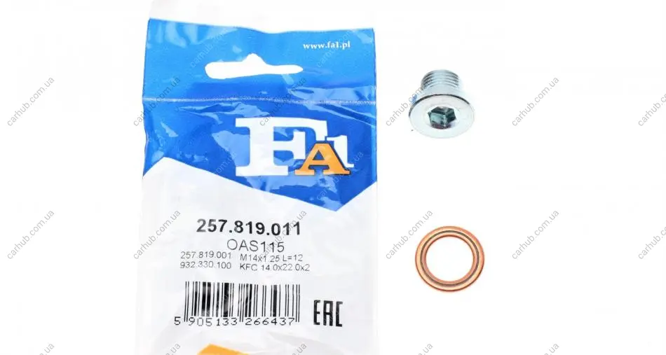 Болт зливу оливи + шайба Ford Focus/Galaxy 2.0 TDCI 03-15 (M14x1.25) FA1 Fischer Automotive One (FA1) 257.819.011 (фото 1)