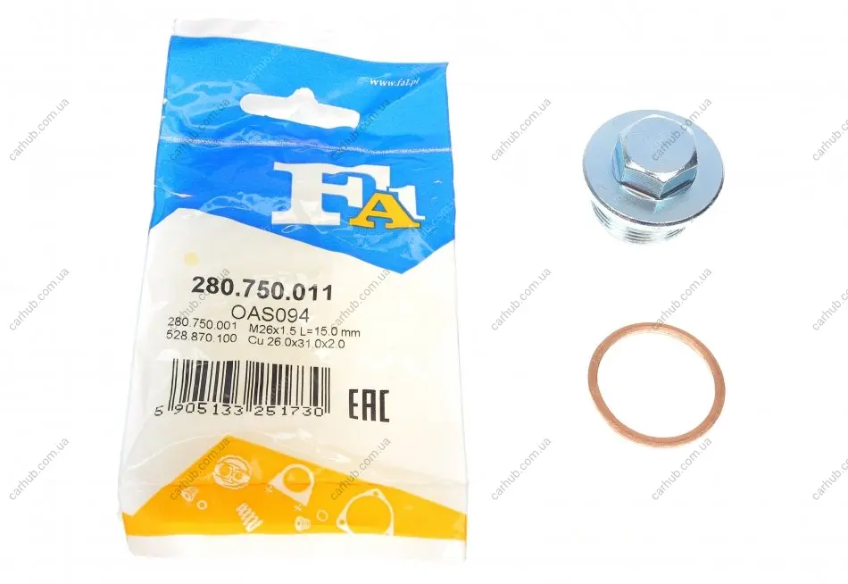 Болт зливу оливи + шайба VW LT/T4 2.5TDI (M26x1.5) FA1 Fischer Automotive One (FA1) 280.750.011 (фото 1)