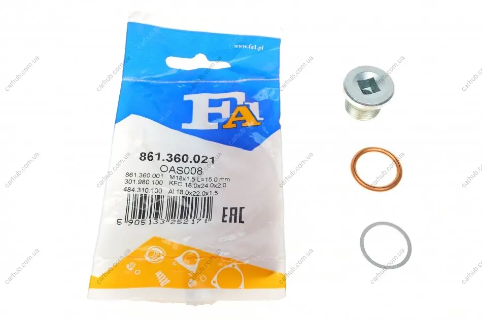 Болт зливу оливи + шайба Dacia Logan/Dokker 10- (M18x1.5) Fischer Automotive One (FA1) 861.360.021 (фото 1)