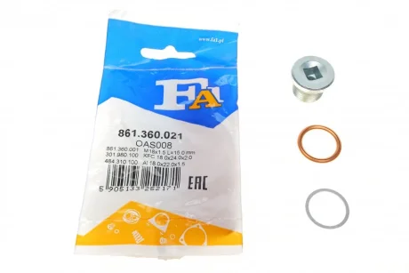 Болт зливу оливи + шайба Dacia Logan/Dokker 10- (M18x1.5) Fischer Automotive One (FA1) 861.360.021
