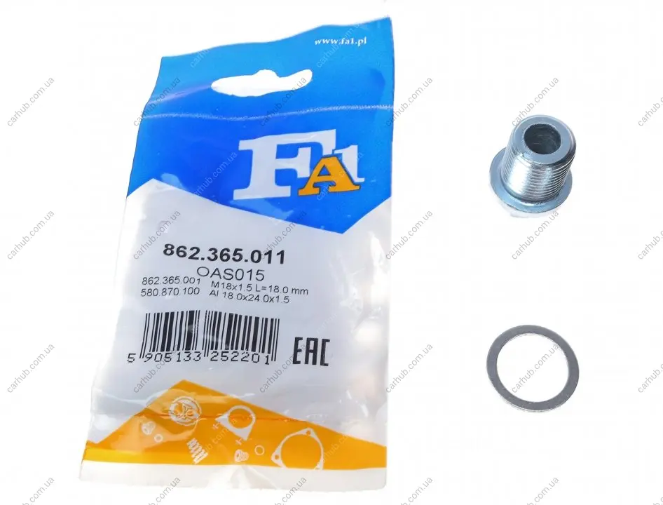Болт зливу оливи + шайба Volvo 850/960/C30/C70/S40/S60/S80/S90/V40/V60/V70/V90 -12 (M18x1.5) FA1 Fischer Automotive One (FA1) 862.365.011 (фото 1)