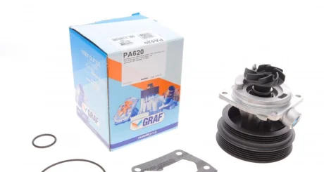 Помпа води Fiat Doblo/Palio/Stilo/Bravo 1.6 16V 95-11 (R/B) (8 лоп.) (8 кан.) GRAF PA620