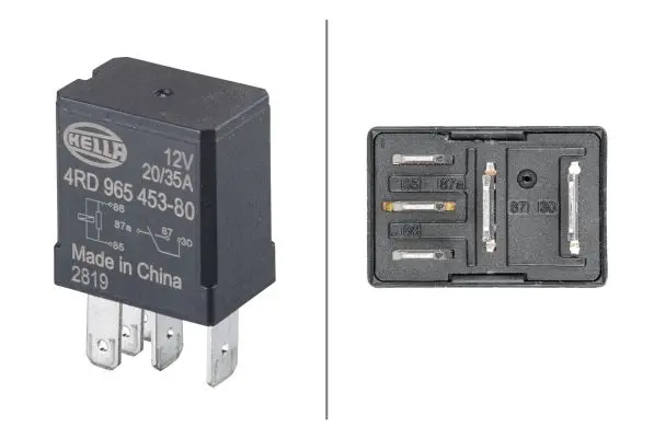 Реле (12V, 20A) MERCEDES A (W168), C (CL203), C T-MODEL (S203), C (W203), CLC (CL203), CLS (C218), E T-MODEL (S211), E (VF211), E (W211), G (W461), G (W463), GL (X164), M (W163), M (W164) 09.91- HELLA 4RD965 453-801 (фото 1)