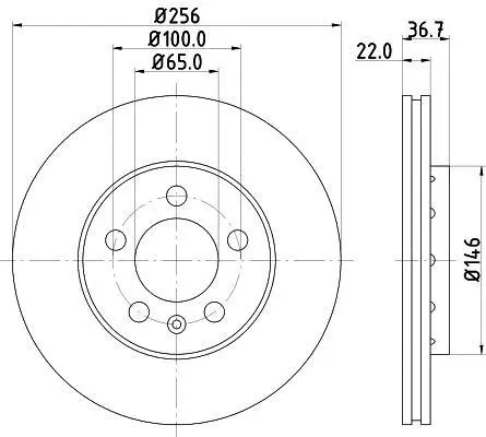 Гальмівний диск пер. SKODA Fabia AUDI A3; VW Golf 4 97- (256*22) HELLA 8DD355105-361 (фото 1)