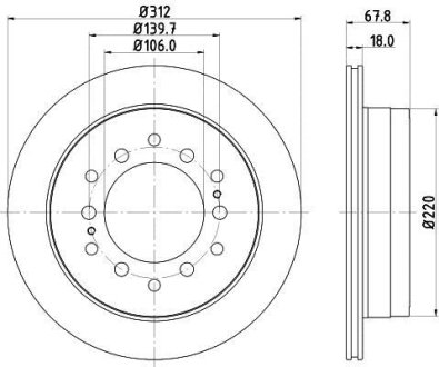 Тормозной диск зад. Cruiser 300/80/90/Prado/Lexus GX 01-10 3.0-4.7 (PRO) HELLA 8DD355114-861