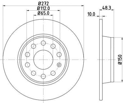 Гальмівний диск задн. Golf/T-Roc/Touran/Caddy/Bora/Jetta/Eos/Yeti/Octavia/Superb 04- HELLA 8DD355116-971