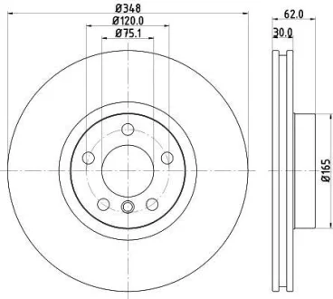 Гальмівний диск перед. BMW X5 (E70/F15/F85) / X6 (E71-72/F16/F86) 07- (348x30) HELLA 8DD355117-741