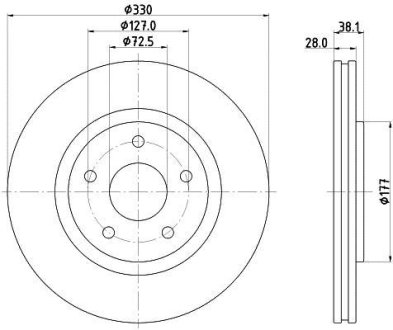 Тормозной диск перед. Fiat Freemont /Dodge Journey 11- (330x28) HELLA 8DD355123-151